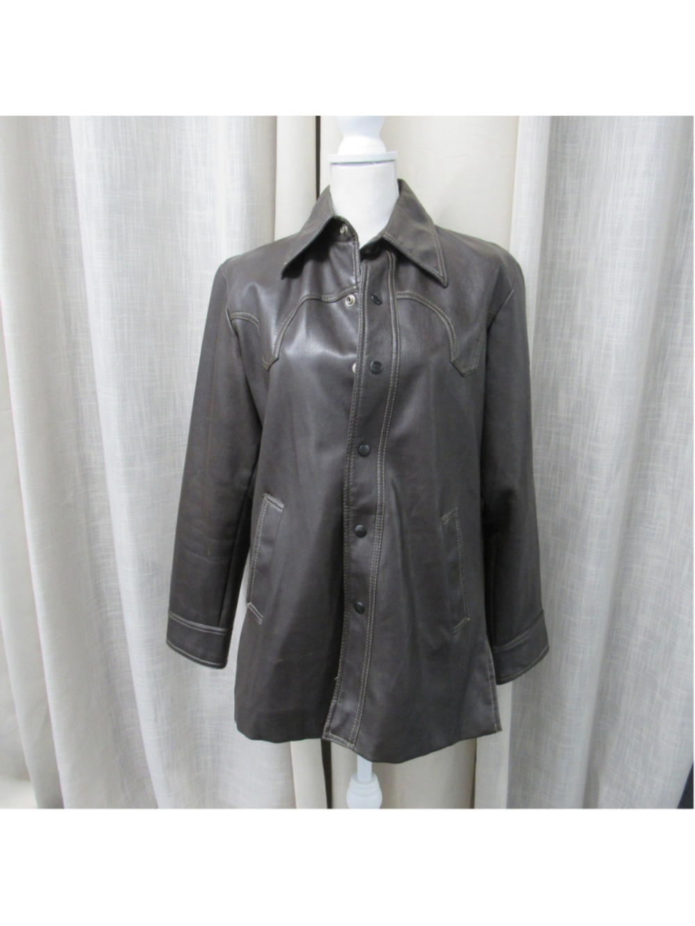 Vintage 70s Mister W Western Faux Leather Jacket Contrast Stitch Shacket M